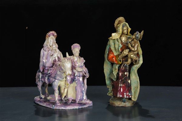 Madonna con bambino statua Caltagirone e statua raffigurante Sacra famiglia con asinello