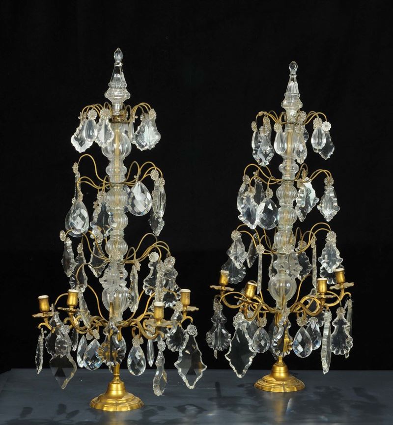 Coppia di girandoles in cristalli e metallo dorato, XIX secolo  - Asta Antiquariato e Dipinti Antichi - Cambi Casa d'Aste