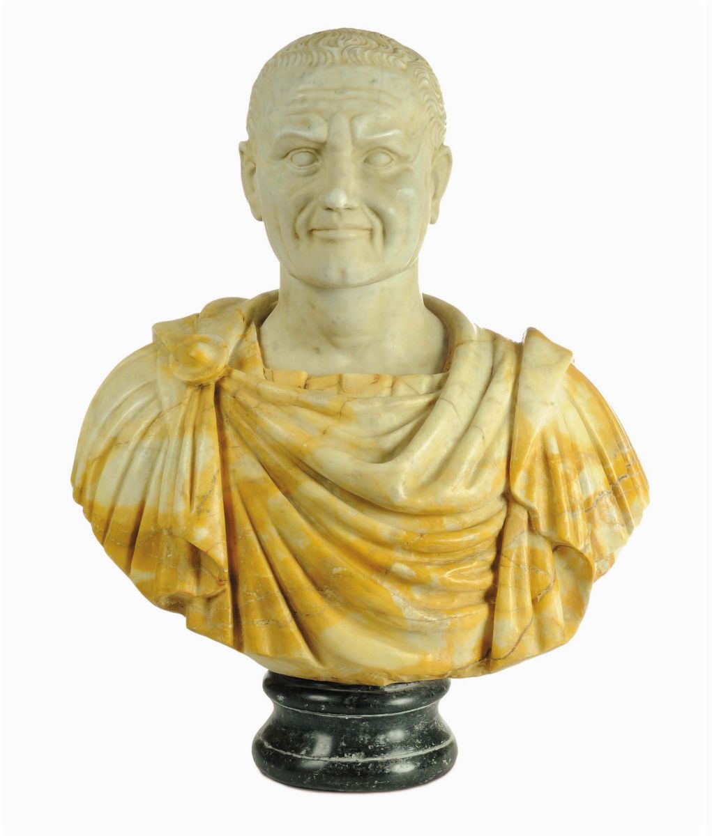 Coppia di Busti in Marmi Policromi Raffiguranti Imperatori Romani, XX Secolo