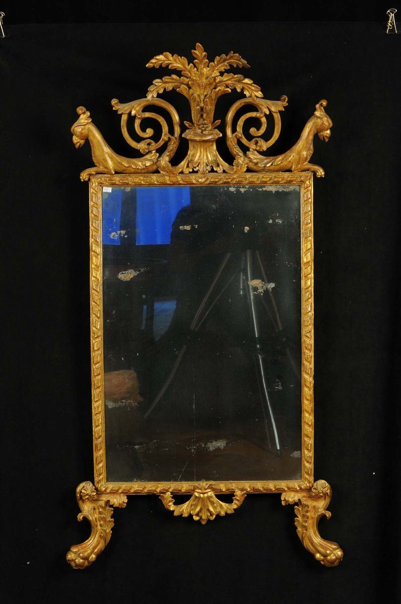 Specchiera in legno intagliato e dorato, XVIII secolo  - Auction Antiquariato e Dipinti Antichi - Cambi Casa d'Aste