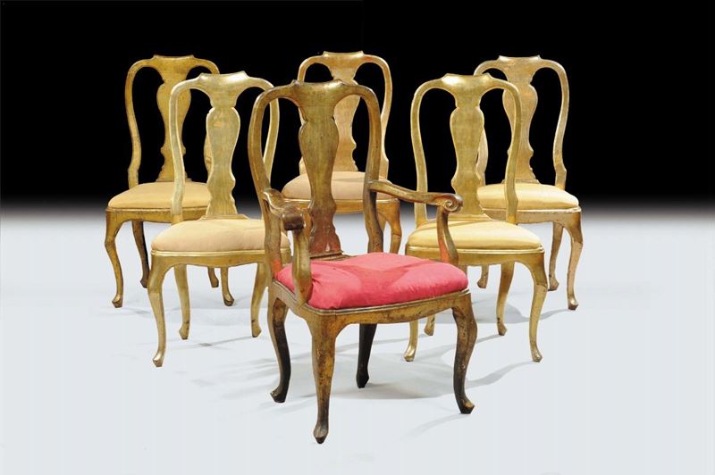 Cinque sedie e una poltrona pattone, Lucca seconda metˆ XVIII secolo  - Auction Antiquariato e Dipinti Antichi - Cambi Casa d'Aste