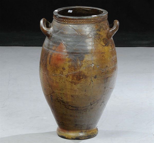 Orciolo in maiolica a corpo ovale, XX secolo