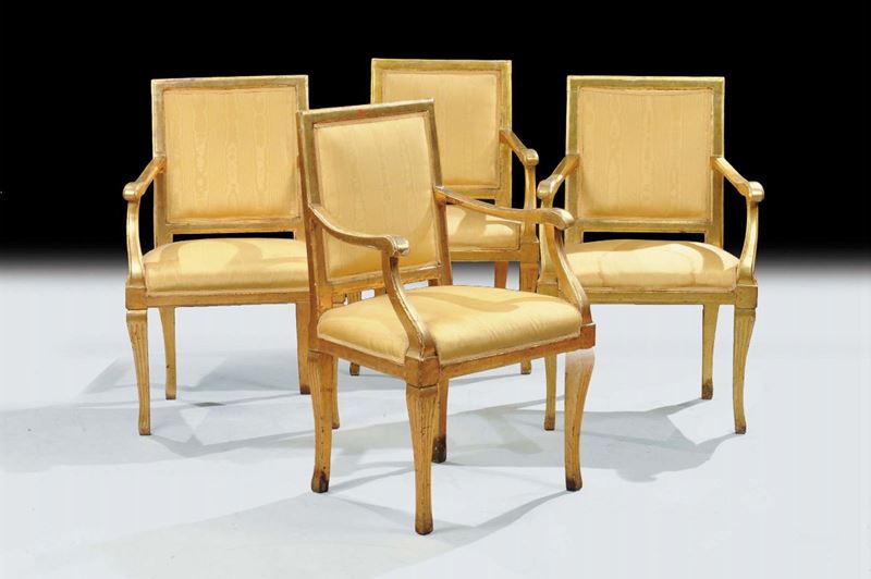 Quattro poltrone in legno intagliato e dorato, Toscana fine XVIII secolo  - Auction Antiquariato e Dipinti Antichi - Cambi Casa d'Aste