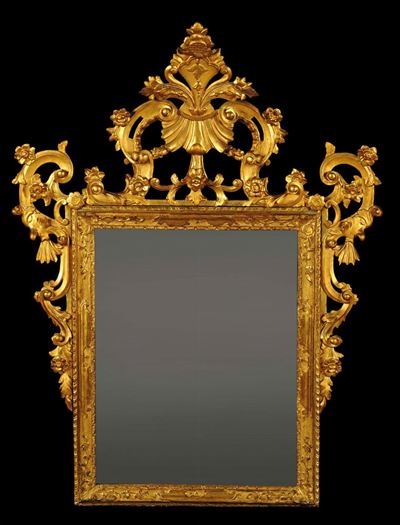 Specchiera Luigi XIV in Legno Intagliato e Dorato, Toscana XVIII Secolo