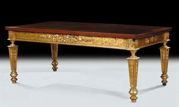 Grande tavolo Luigi XVI in legno intagliato, laccato e dorato, Toscana XIX secolo