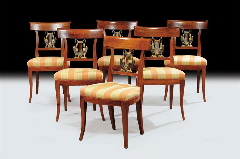 Sei sedie Direttorio in ciliegio, XIX secolo  - Auction Antiquariato e Dipinti Antichi - Cambi Casa d'Aste
