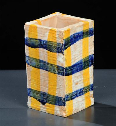 Oscar Saccorotti (1898-1986)vasetto in Terracotta a Forma di Parallelepipedo