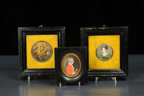 Tre miniature diverse in cornice