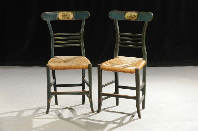 Coppia di seggioline laccate, XIX secolo  - Auction OnLine Auction 03-2012 - Cambi Casa d'Aste