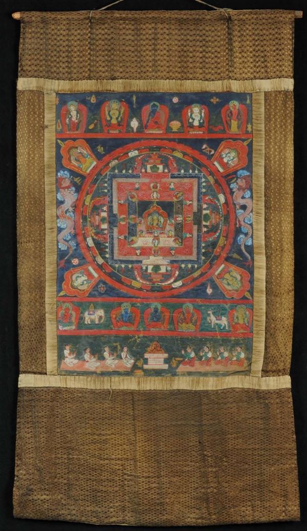 Mandala tibetano dipinto su seta