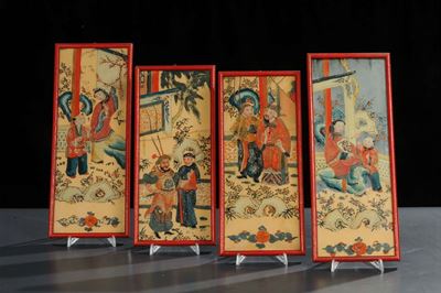 Quattro Piccoli Dipinti su Vetro, Cina XIX Secolo