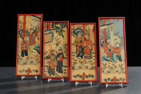 Quattro piccoli dipinti su vetro, Cina XIX secolo