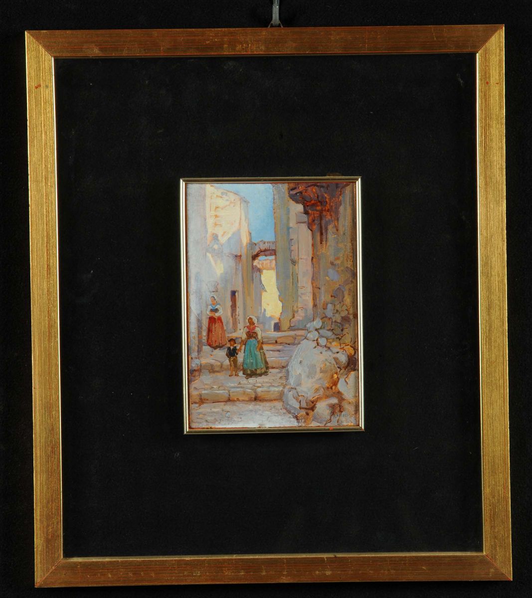 Raniero Aureli (1882-1953)scorcio di Paese con Contadini