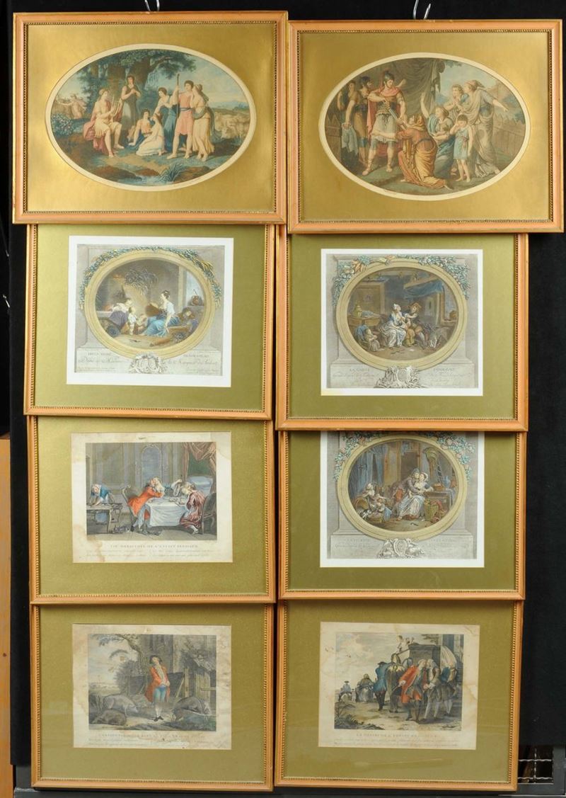 Lotto di otto incisioni colorate, Francia XIX secolo  - Auction OnLine Auction 01-2012 - Cambi Casa d'Aste