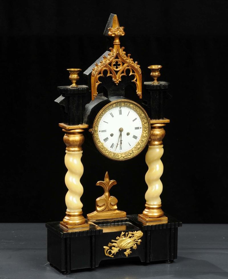 Pendola a portico in legno ebanizzato, onice e metallo dorato, XIX secolo  - Auction OnLine Auction 01-2012 - Cambi Casa d'Aste