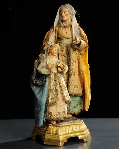 Gruppo Votivo Raffigurante Madonna e Santõanna, Napoli XIX Secolo