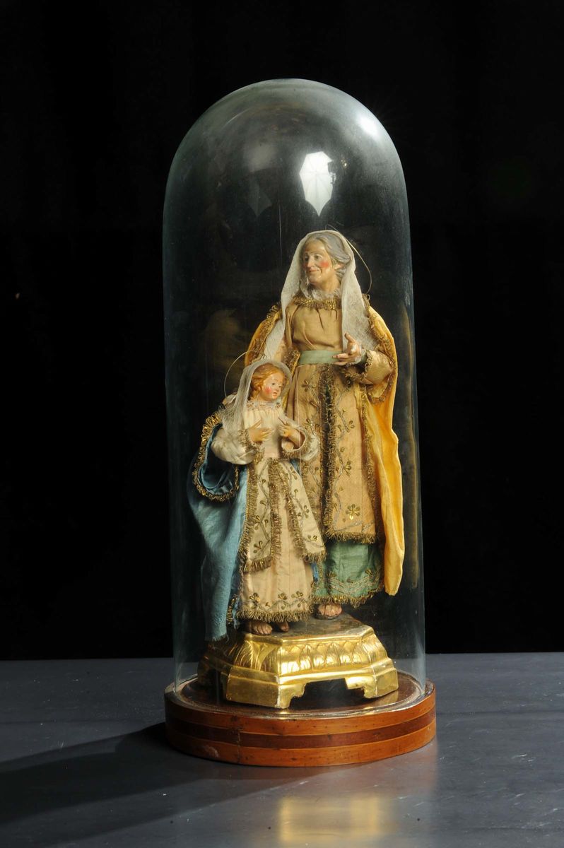 Gruppo Votivo Raffigurante Madonna e Santõanna, Napoli XIX Secolo