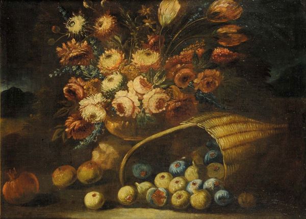 Scuola Napoletana della fine del XVIII secolo Nature morte con fiori e frutta