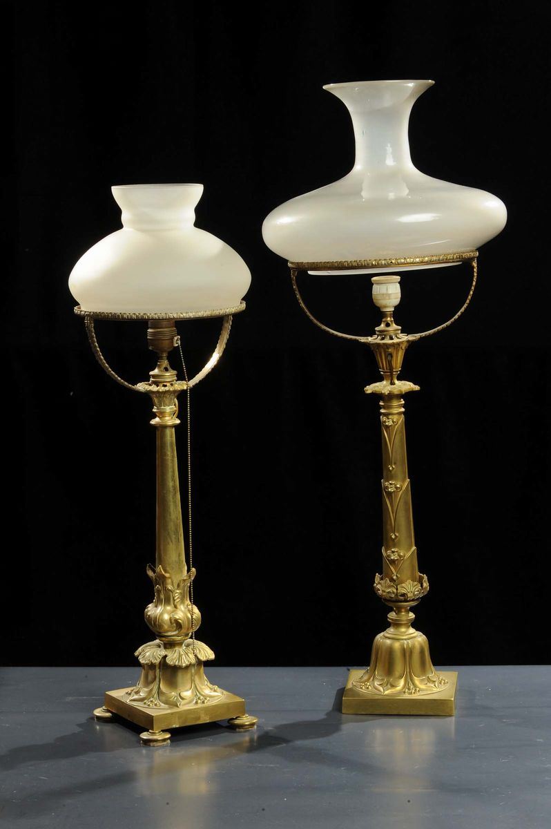 Coppia di lampade liberty in ottone  - Auction OnLine Auction 01-2012 - Cambi Casa d'Aste