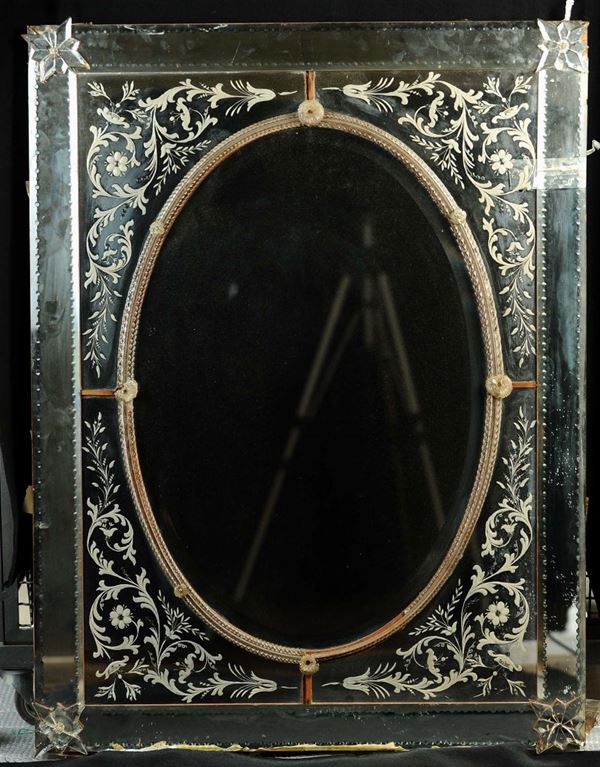 Specchiera con vetri incisi, Venezia seconda metˆ XIX secolo