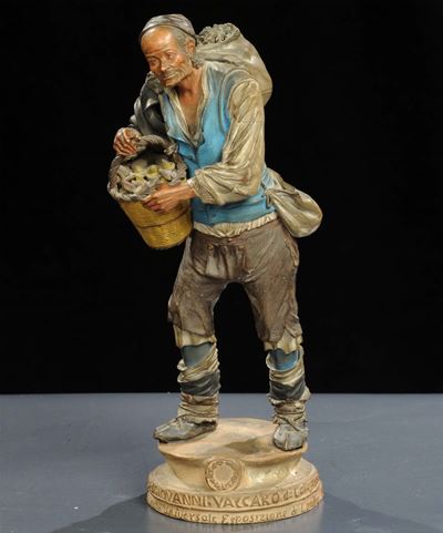 Statuina da Presepe in Terracotta Policroma Raffigurante Fungaiolo, XIX Secolo