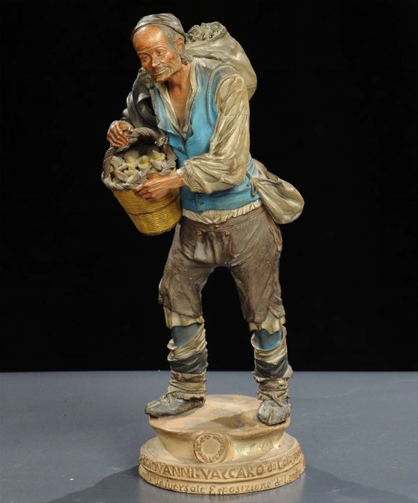 Statuina da presepe in terracotta policroma raffigurante fungaiolo, XIX secolo