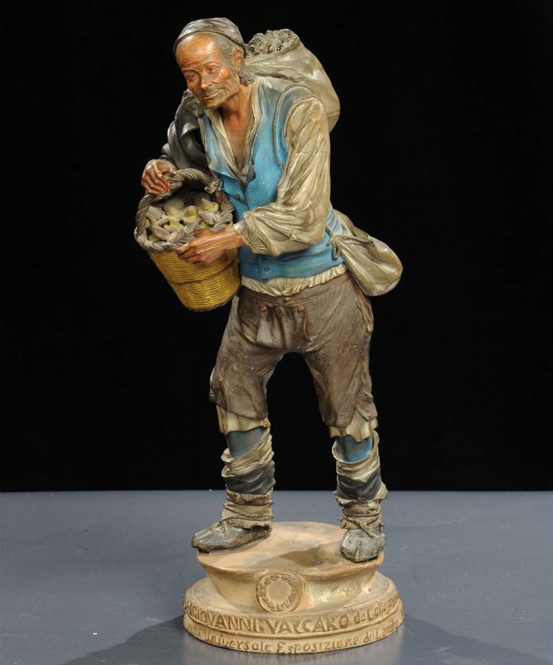 Statuina da presepe in terracotta policroma raffigurante fungaiolo, XIX secolo  - Auction Antiquariato e Dipinti Antichi - Cambi Casa d'Aste