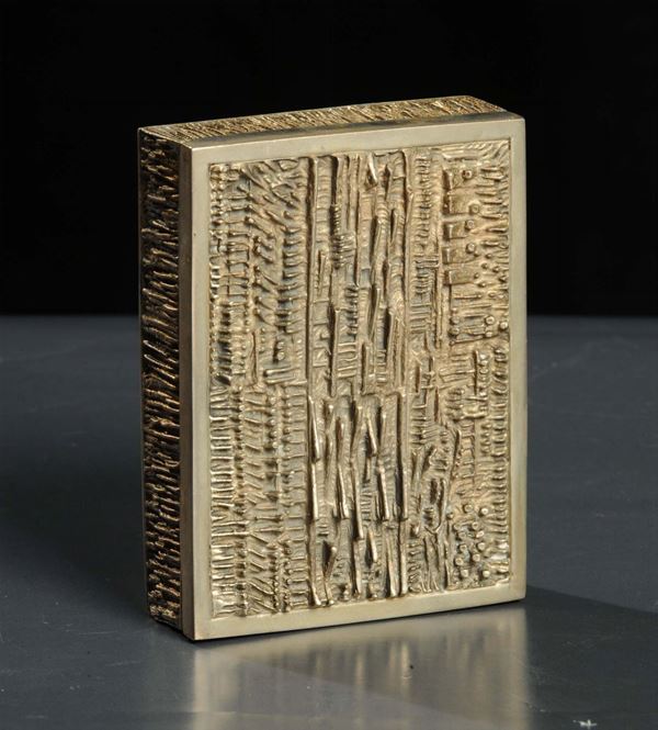 Scatolina in argento con disegno di Gio Pomodoro, XX secolo