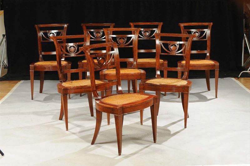 Otto sedie Direttorio in noce, XIX secolo  - Asta Antiquariato e Dipinti Antichi - Cambi Casa d'Aste