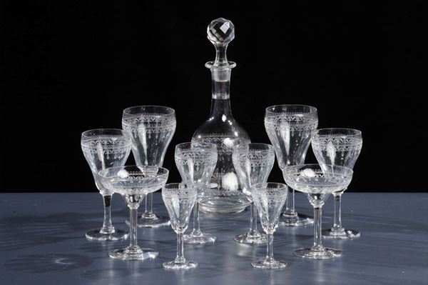 Servizio di bicchieri in cristallo inciso da sei persone, XX secolo