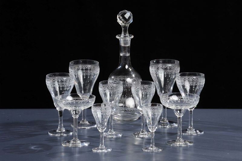Servizio di bicchieri in cristallo inciso da sei persone, XX secolo  - Auction Antiquariato e Dipinti Antichi - Cambi Casa d'Aste