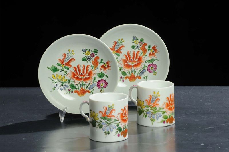 Coppia di tazzine con piattino in porcellana, Ginori  - Asta Antiquariato e Dipinti Antichi - Cambi Casa d'Aste
