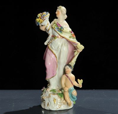 Gruppo in Porcellana Raffigurante Dama con Putto, Meissen Fine XVIII Secolo