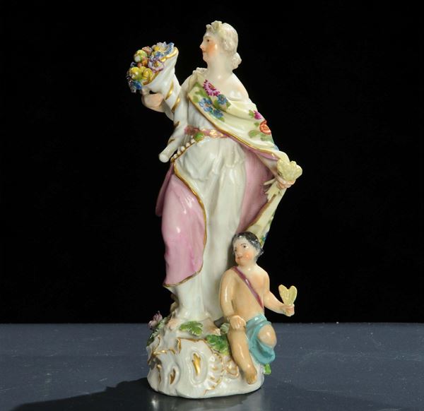 Gruppo in porcellana raffigurante dama con putto,  Meissen fine XVIII secolo