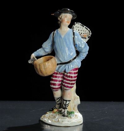 Pescivendolo in Porcellana Policroma, Meissen Fine XVIII Secolo