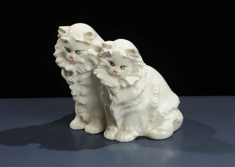 Keramos - AustriaCoppia di gatti bianchi  - Asta Arti Decorative del XX secolo e Design - Cambi Casa d'Aste