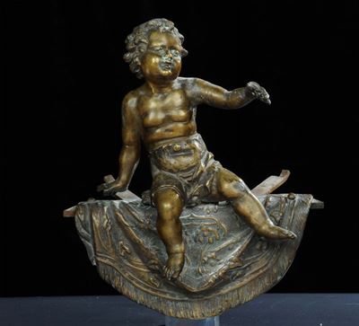 Scultura in Bronzo Raffigurante Putto Seduto, XIX Secolo