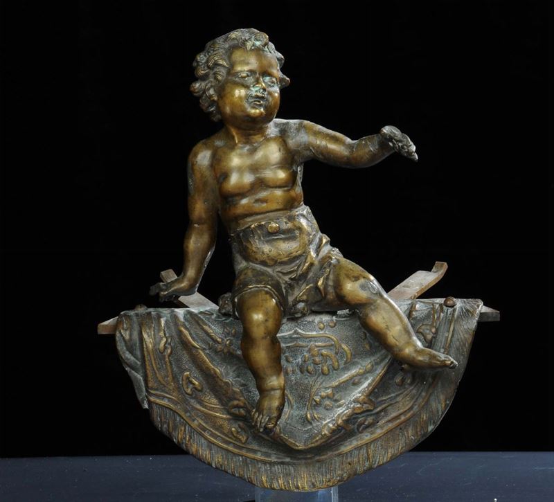 Scultura in bronzo raffigurante putto seduto, XIX secolo  - Asta Antiquariato e Dipinti Antichi - Cambi Casa d'Aste