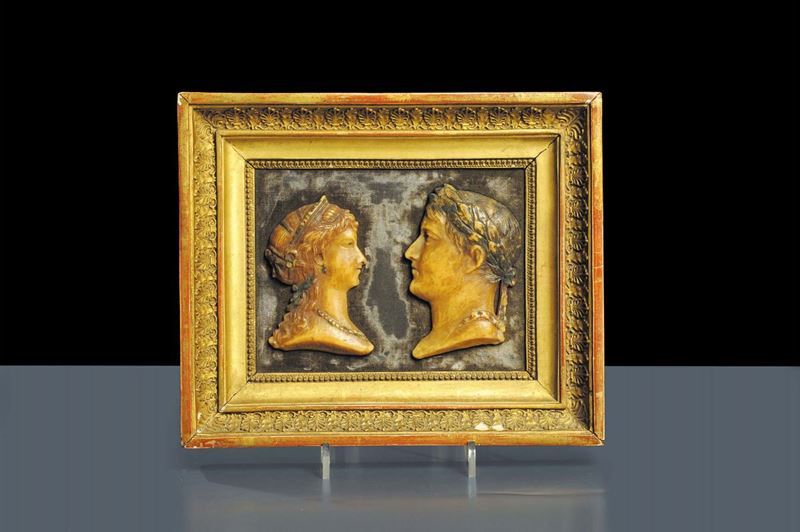 Pannello raffigurante profili in cera, firmato Thornbalden, XIX secolo  - Asta Antiquariato e Dipinti Antichi - Cambi Casa d'Aste