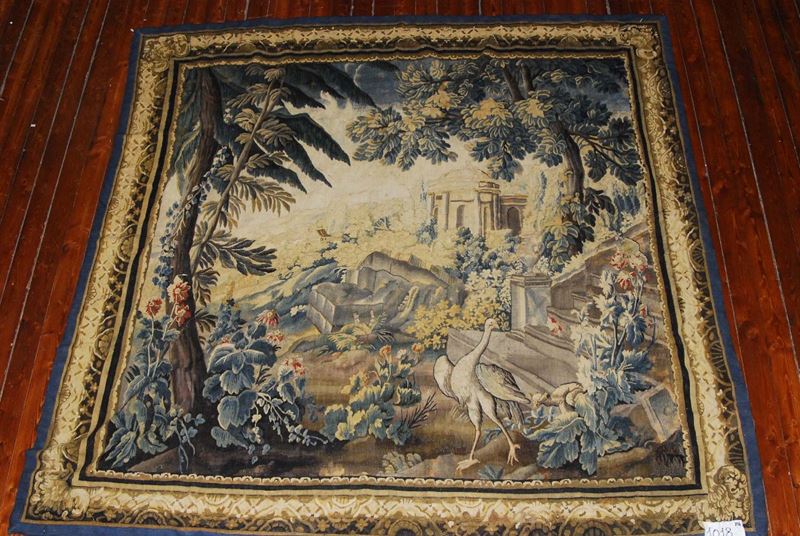 Arazzo raffigurante paesaggio con animali. Bruxelles XVII secolo  - Auction Antiquariato e Dipinti Antichi - Cambi Casa d'Aste