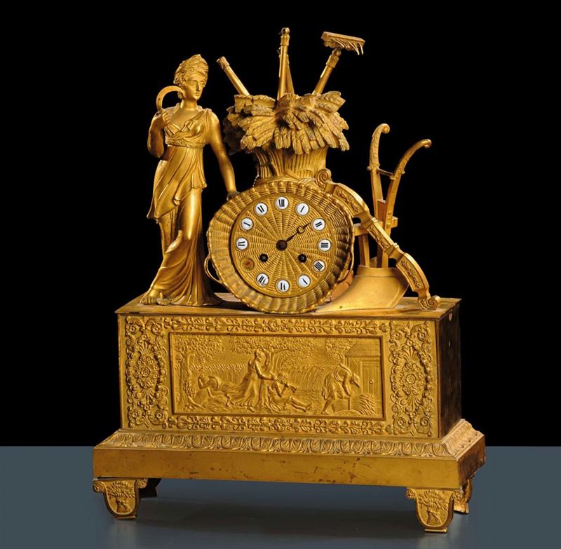Pendola da tavolo in bronzo dorato, Francia XIX secolo  - Asta Antiquariato e Dipinti Antichi - Cambi Casa d'Aste