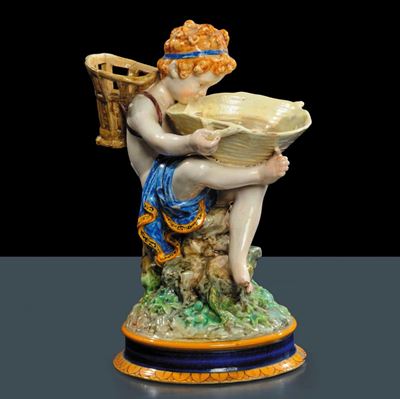 Fanciullo con Cesto in Maiolica, Ginori Fine XIX Secolo