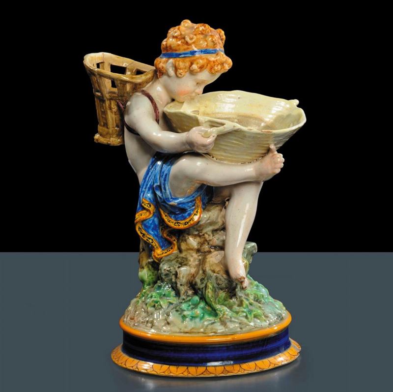 Fanciullo con cesto in maiolica, Ginori fine XIX secolo  - Auction Antiquariato e Dipinti Antichi - Cambi Casa d'Aste
