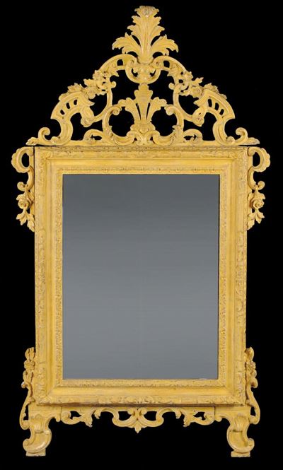 Specchiera Luigi XIV in Legno Intagliato e Laccato, XVIII Secolo