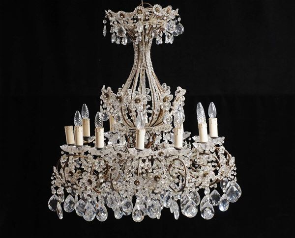 Lampadario e due appliques in cristallo, XX secolo