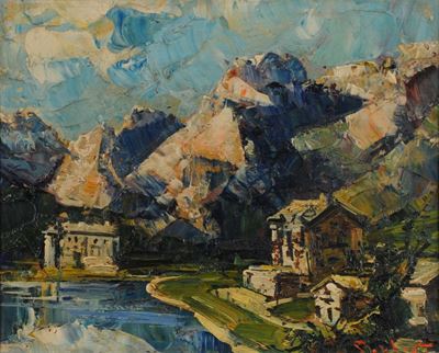 Mario Pobbiati (1887-1956)coppia di Paesaggi Montani