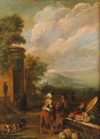 Scuola Italiana del XVII Secolofigure con Paesaggio
