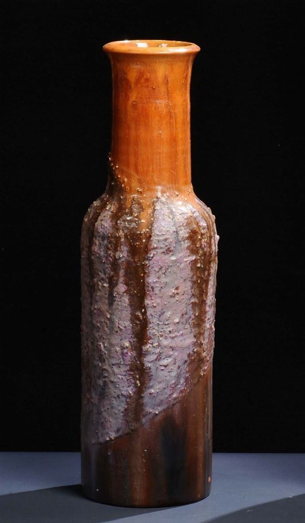 Vaso cilindrico in terracotta smaltata