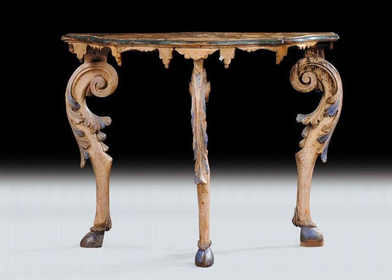 Console in legno laccato ed intagliato, fine XVIII secolo  - Asta Asta a Tempo 7-2014 - Cambi Casa d'Aste