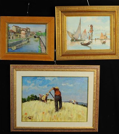 Lotto di Tre Dipinti Ad Olio